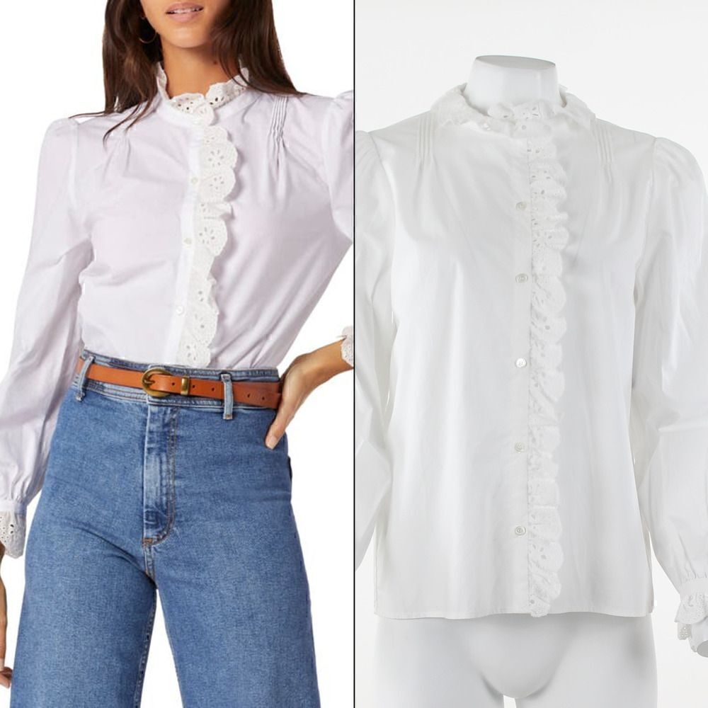 Joie Amiens Ruffle Cotton Blouse in Bright White